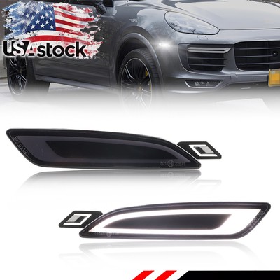 Smoke Lens White Full LED Bumper Side Marker Light Kit For 15-18 Porsche Cayenne