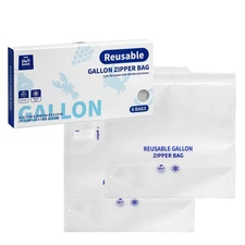 8 Count- Reusable Gallon Storage Bags, Double Zipper, 6 Mils Thick, Freezer Safe