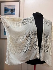 Arianna by Howard s Ivory Lace Floral Kimono Shawl Open Front Boho Size: OS