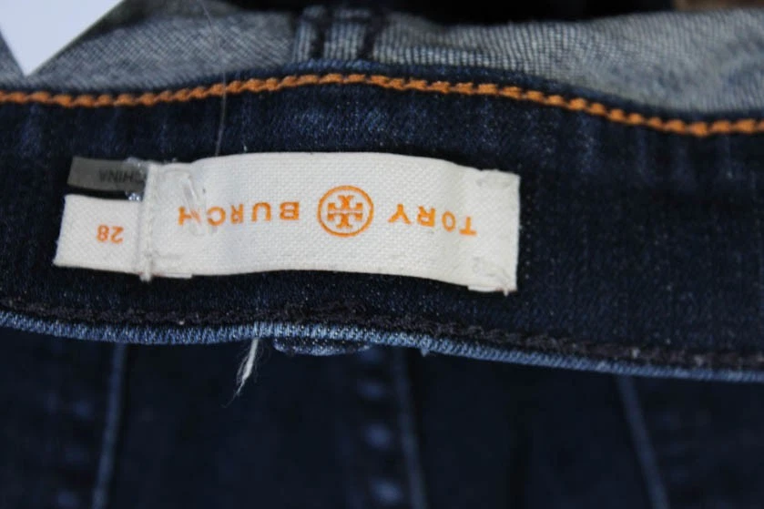 Pantalones de mezclilla recortados de tiro bajo azul oscuro talla 28 Tory Burch para mujer Foto 4 de 4