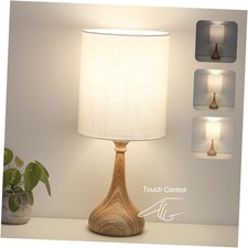 Dimmable Small Table Lamp, Bedside Lamps Touch Control for White, Wood Grain