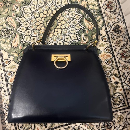 Celine Leather Bag Navy Gold Hardware Classic Style Used