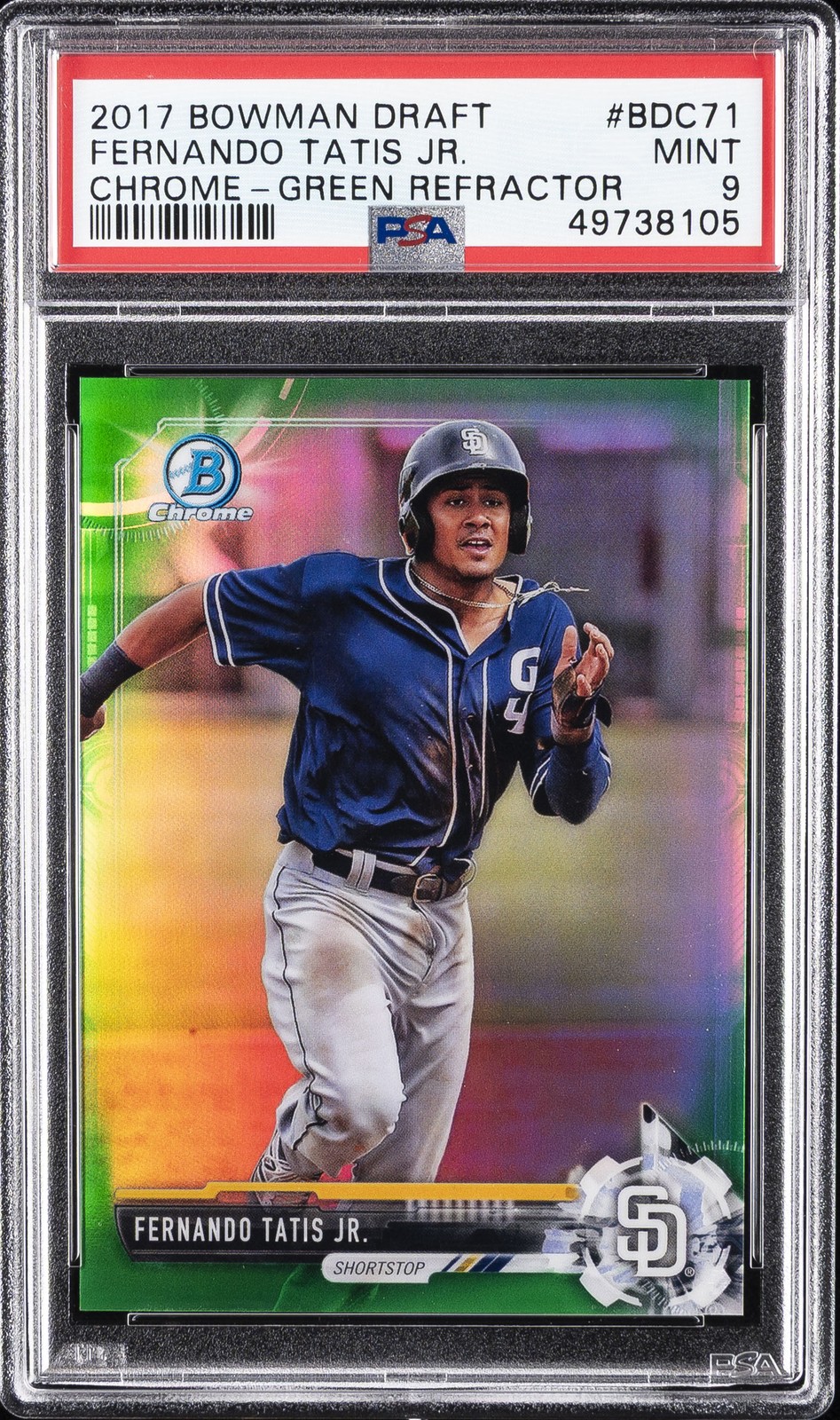 2017 BOWMAN DRAFT CHROME-GREEN REFRACTOR #BDC71 FERNANDO TATIS JR. #/99 PSA 9
