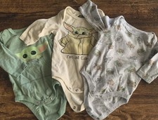 3 Star Wars NEWBORN Baby Yoda Long Sleeve Bodysuits