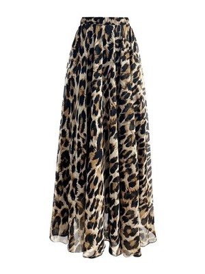 Damen A-Linie Rüschen langer Rock Leopardenmuster ausgestellt elastische Taille - 30-42'' W