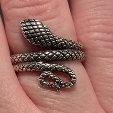 Coiled Snake Sterling 925 Ring Goth Wrapped Serpent Textured Design Sz 6.75