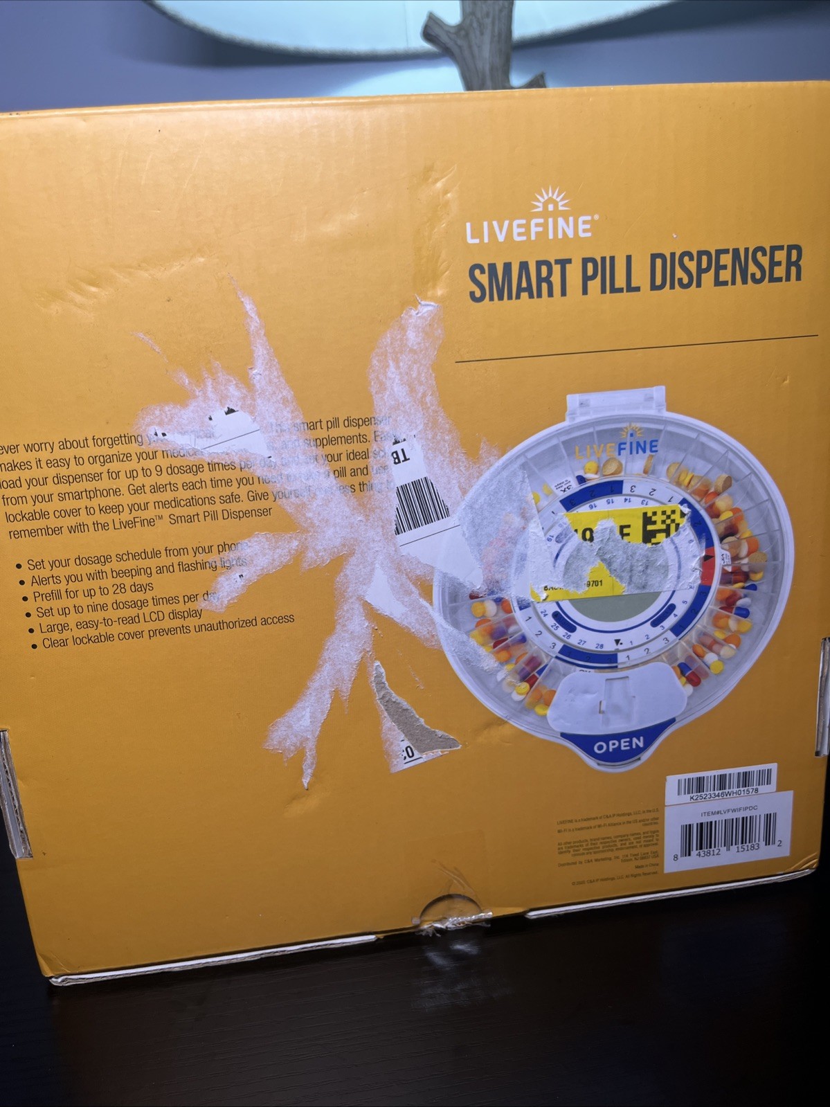 LiveFine Smart WiFi Bluetooth 28-Day Automatic Medication Pill Dispenser New OB