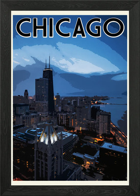 Chicago Vintage Poster Gerahmt Wandbild Poster Leinwanddruck Bild