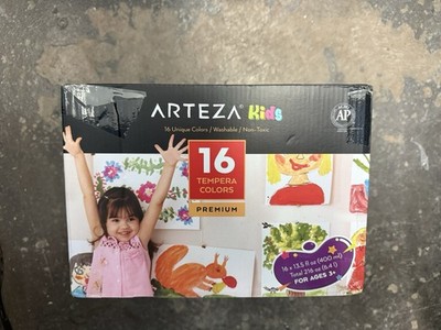 Arteza Kids 16 Tempera Paint Set Washable Non Toxic Neon Glitter Glow