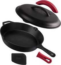Cast Iron Skillet W/ Lid 12"-inch Pre-Seasoned Covered Frying Pan Set