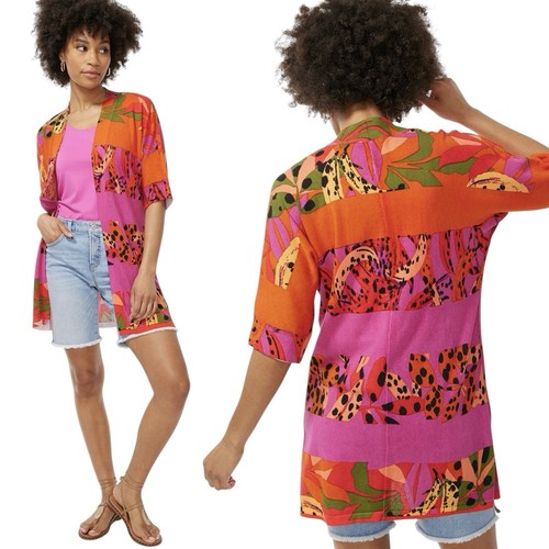 Chico’s Summer Romance Foliage Midi Cardigan Size 1 Small Tropical Boho Resort - Picture 1 of 12