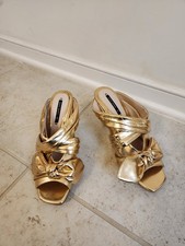 Zara Metallic Gold Shoes Heels Bows Pumps Size 6 36 