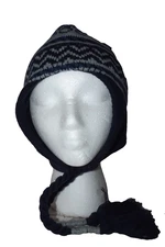 Winter Essentials Mens Knitted Hat One Size Acrylic Blue Gray Tasseled Tie Lined