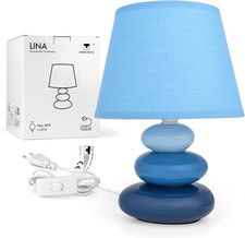 Lampada Da Comodino Lina(Blu) Lampada Da Tavolo in Ceramica Con Paralume in Tess