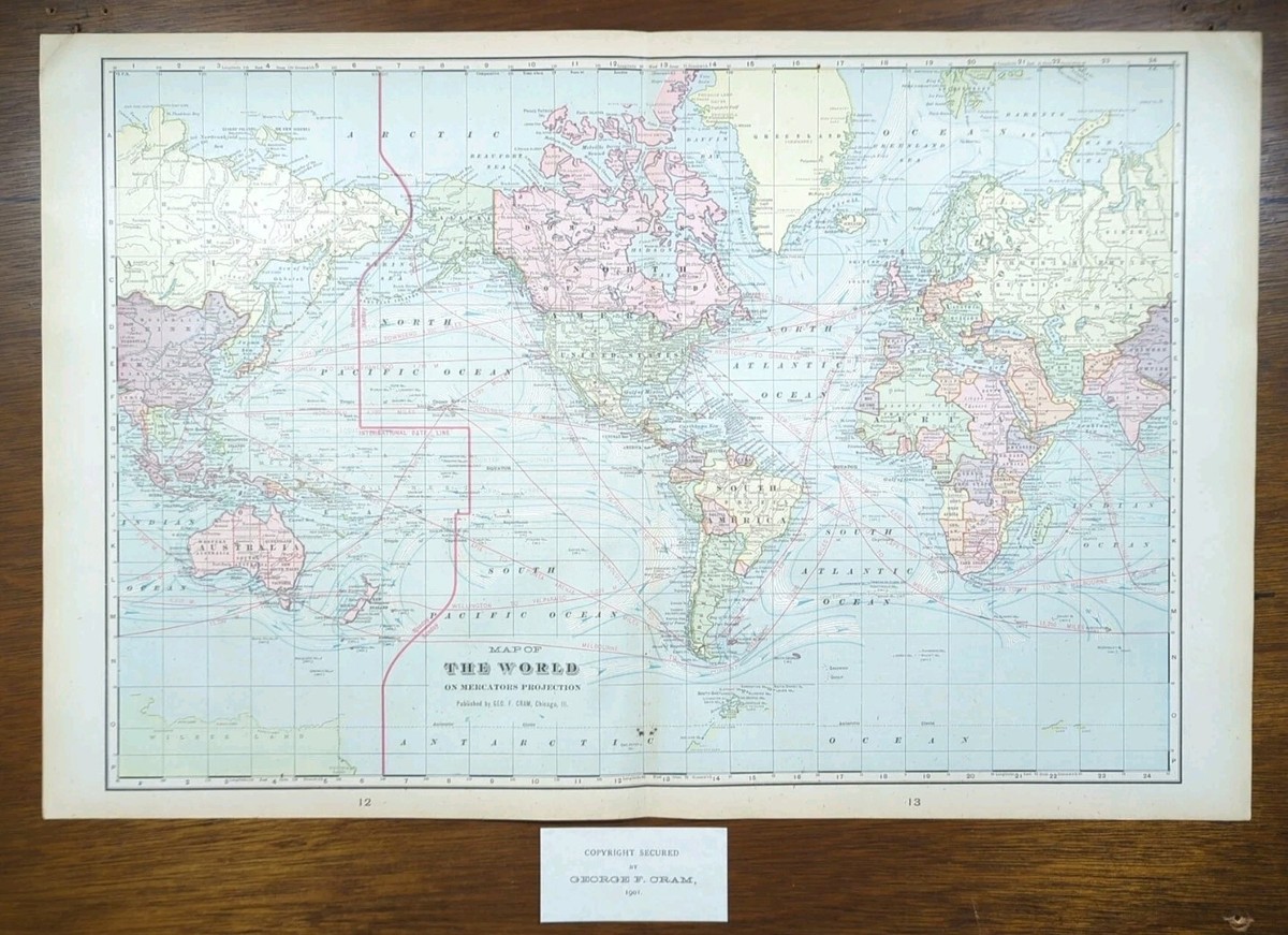 Vintage 1901 WORLD Map 22
