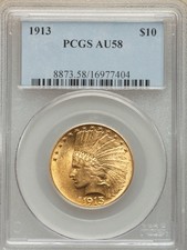 1913 $10 Gold Indian Eagle PCGS AU-58