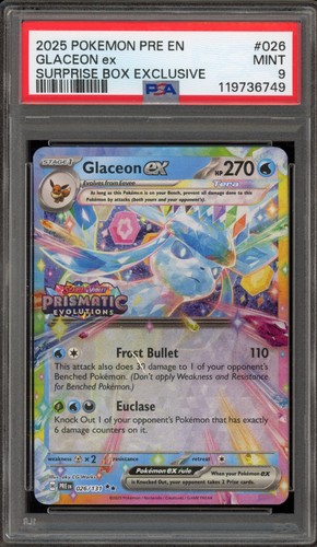 Pokemon Glaceon ex Prismatic Evolutions Surprise Bx. Exclusive Promo #026 PSA 9