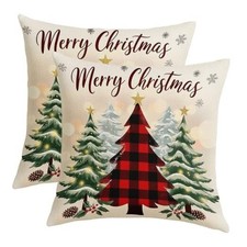 Merry Christmas Pillow Covers 18" x 18" Pack of 2 Xmas-red Buffalo Plaid