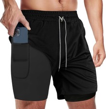 Men's Running Shorts 2 in 1, Quick Dry Workout Shorts with Liner, Athletic Gym