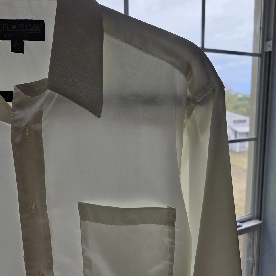 Camisa de vestir de satén de colección años 90 Daniel Ellissa para hombre 32 33 14,5 marfil vampiro gótico Dapper Foto 4 de 4