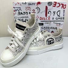 Dolce&Gabbana Women 7.5US Canvas Sneakers Rhinestones Luxury Casual Stylish ITA