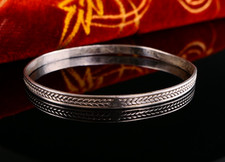 Vintage 925er Silber Armband Armreif - Ähren Dekor Antiker Stil 20,5cm Ø6,5cm
