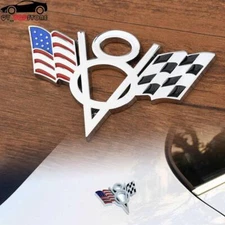 Metal Auto Car V8 Vintage Logo USA Flag Chrome Trunk Emblem Badge Decal Sticker