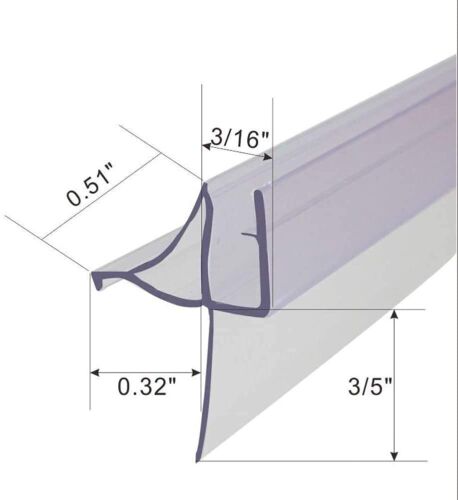 Frameless Shower Door Bottom Seal Shower Sweep with Drip Rail for 3/16 Inch New - Picture 2 of 4