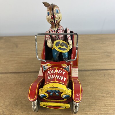 YONEZAWA JAPAN Happy Bunny Toy Vintage Tin Car Litho 1957 Friction