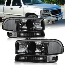 For 1999-2006 GMC Sierra 1500 Yukon Black Headlights Assembly &Bumper Headlamps