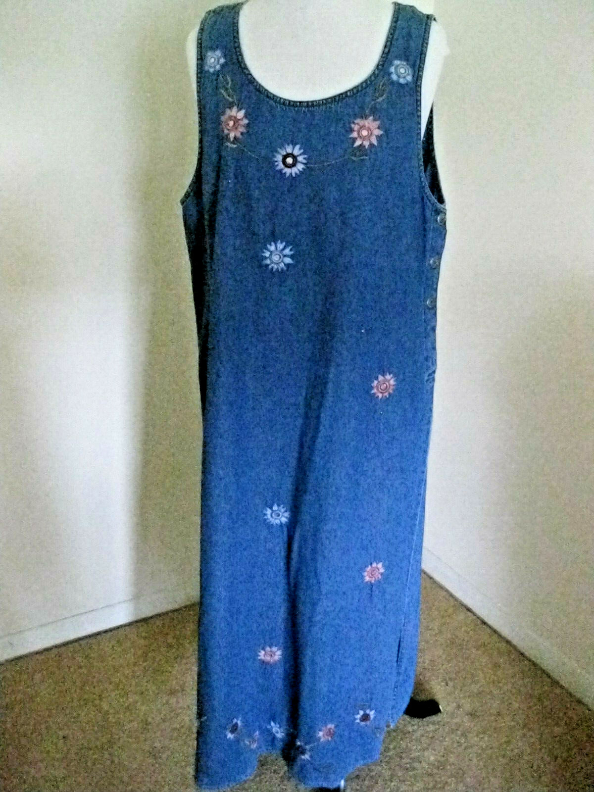 Basic Editions Large Blue Denim Maxi Jumper Dress… - image 2
