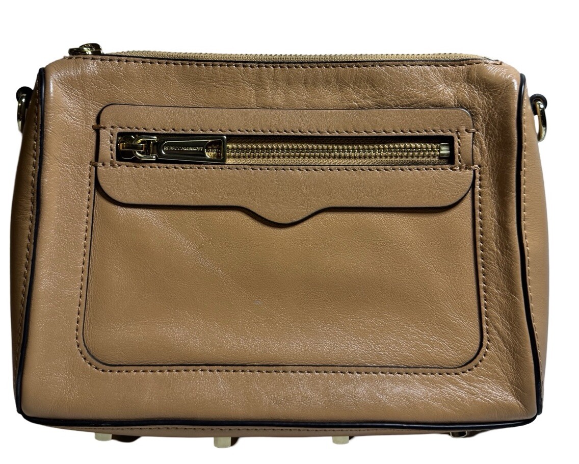 Rebecca Minkoff Beige Mini Suede Leather Crossbody Bag Purse Gold