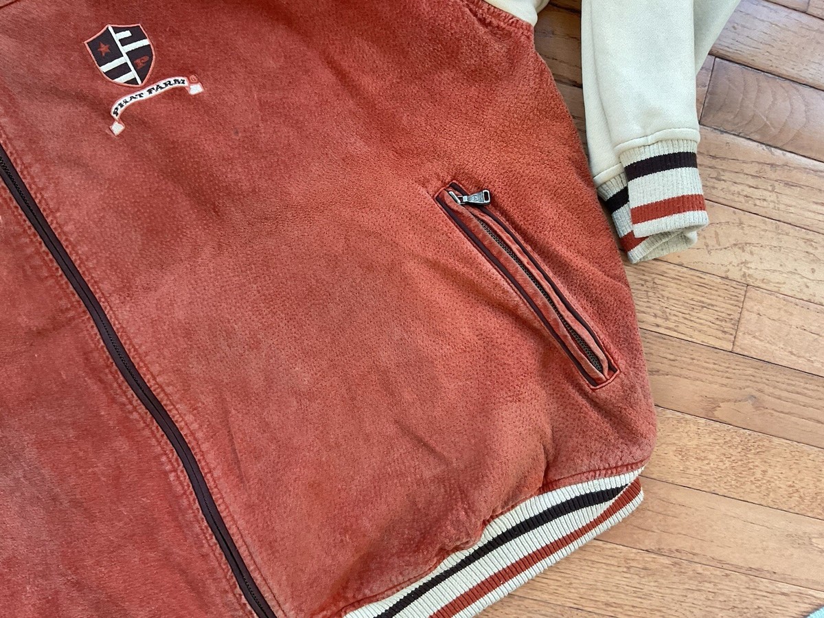VTG Mens Phat Farm Zip Up Jacket Suede Leather Front Jersey VTG Mens Phat Farm Zip Up Jacket Suede Leather Front Jersey