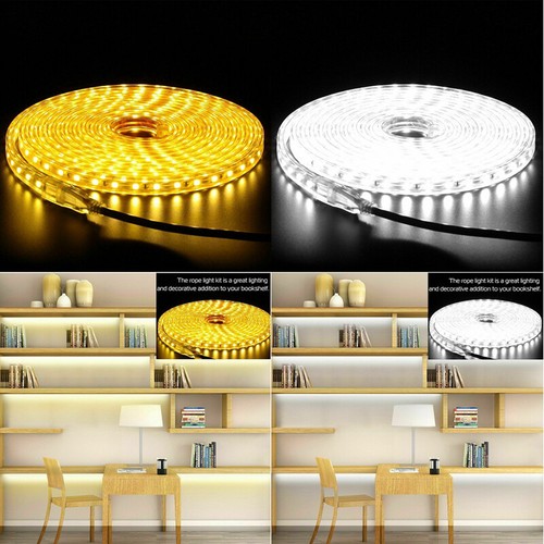 110V 5050 LED Strip Light Flexible Tape Home Outdoor Lighting Rope With US Plug - Picture 1 of 21