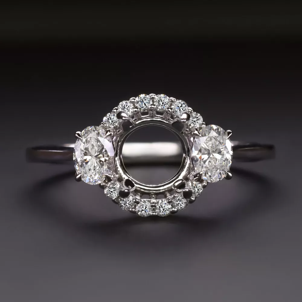 DIAMOND HALO RING SETTING 7mm ROUND SEMI MOUNT OVAL SHAPE ACCENTS