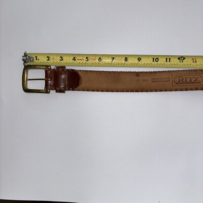 Vintage The Ritz Brown Genuine Leather Solid Brass Buckle Retro Waist Belt Sz S VINTAGE the Ritz Light Brown Leather Belt With Square  main image 2