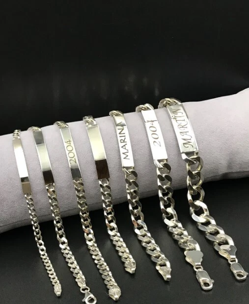 Custom Solid 925 Silver ID Bracelet Curb Cuban Link Identity Name Free Engraving - Image 4 of 4