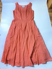 Papell Boutique Embriodered Sheath Dress Coral Linen Blend Size 12 Boho Floral