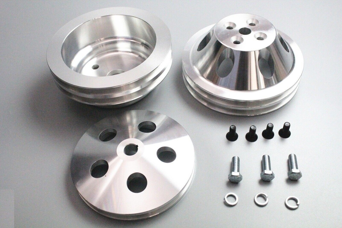 Pulley Blocks Sbc Pulley Kit SHLPDFM Aluminum 2-Groove Water Pump Pulley For B 612123 - Foto 6