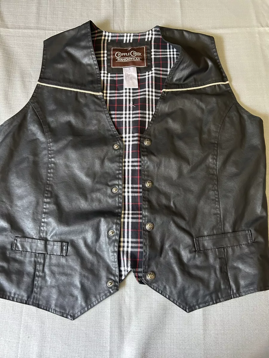Cripple Creek Vest Large Mens Ranchwear Western Cowboy Snaps Faux Leather