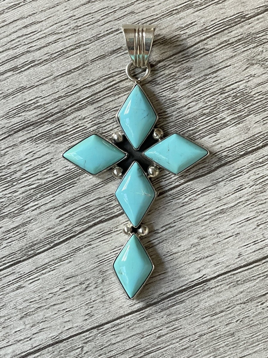 Running Bear RB 925 Sterling Silver Turquoise Large Cross Pendant 