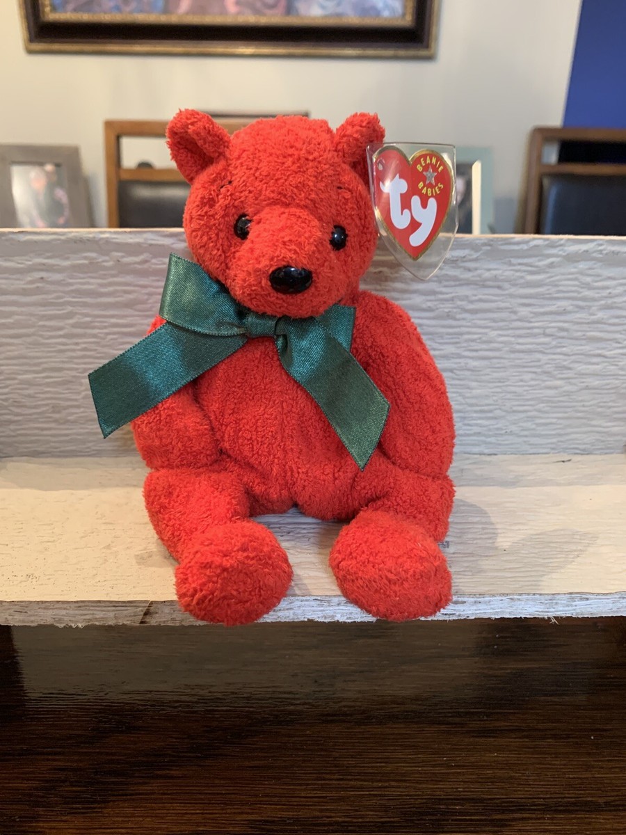 Ty Beanie Baby 2000-01 Mistletoe, The Christmas Bear, Mint with