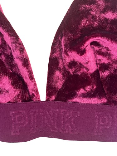 Pink Victoria's Secret Bra Bralette Top Medium Red Velvet Logo Wireless Strappy - Picture 7 of 9