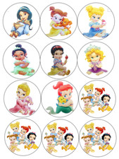 12 Baby Princesses edible paper, cupcake cookie toppers CHOOSE SIZE