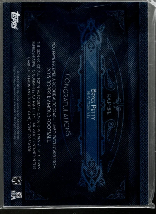 A7199 2015 Diamond Rookie Jumbo Patch Autographs #RAJPBPE Bryce Petty Jersey/150 - Image 2 of 2