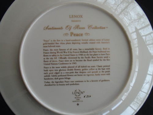 C-840 Lenox 1996 Sentimental Rose Collection Peace Rose Plate - Picture 4 of 5