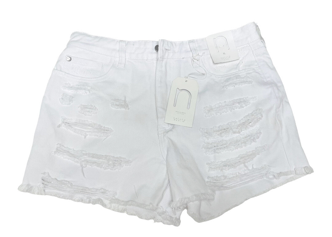 distressed white denim shorts by NATURE DENIM Size XL New