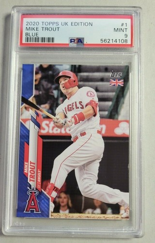 2020 Topps Uk Edition Mike Trout Blue Variation 51/75 SP #1 PSA 9 Angels Pop 1