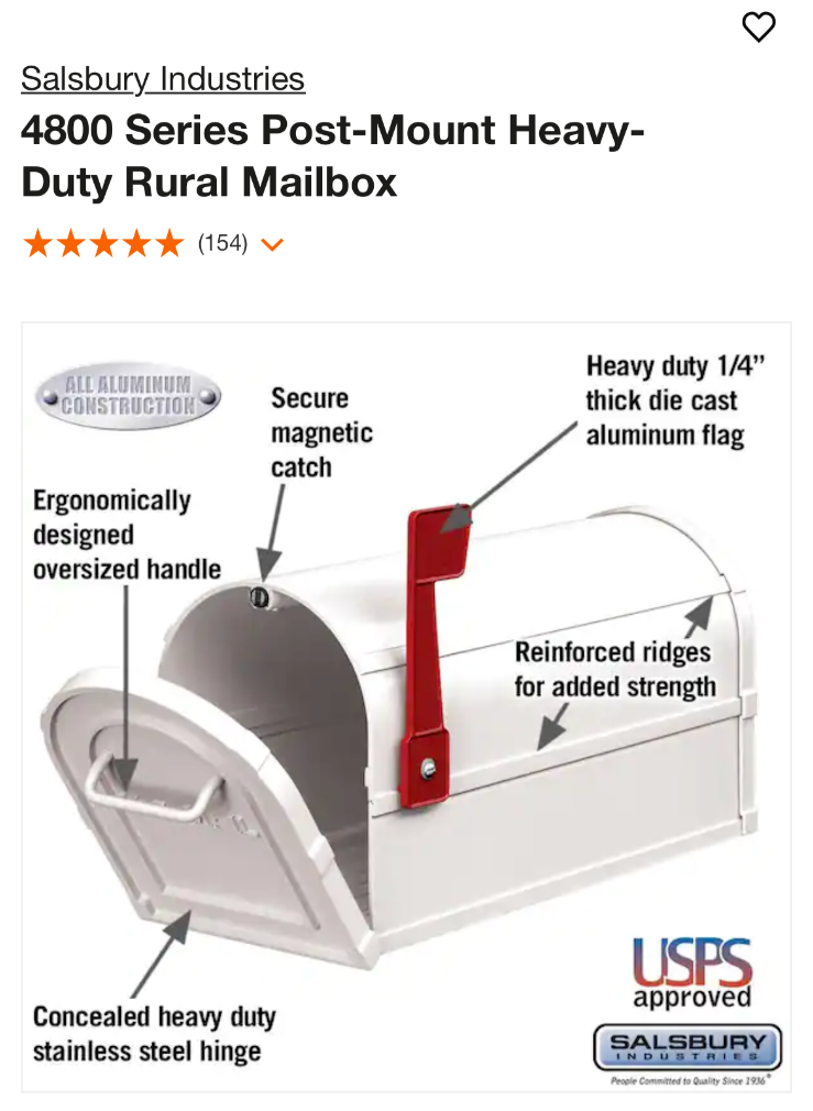 Salsbury 4800 Series Heavy Duty Rural Mailbox, Made Entirely Of