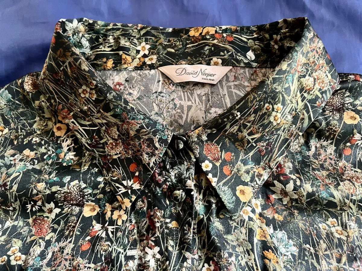 David Nieper x Liberty “Wildflowers” Floral Shirt *Silk* Green EUC UK 22/US  18